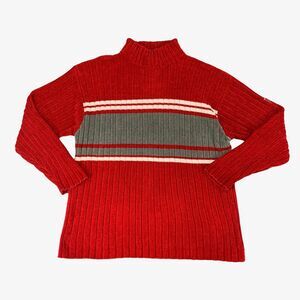 Vintage Southpole Sweater Mens XXL Red Heavy Acrylic Ribbed Striped Mock Neck